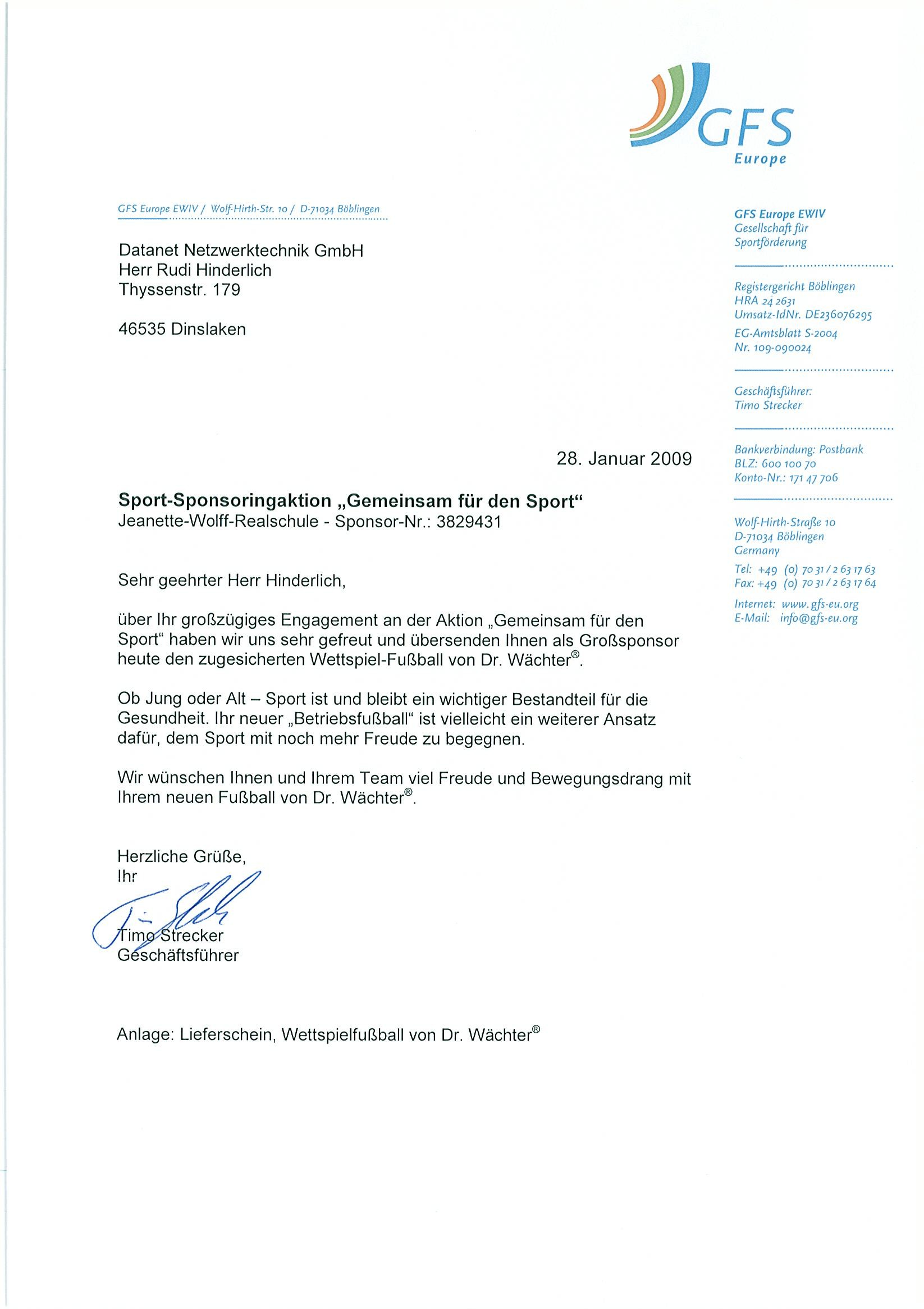Sport-Sponsoring Jeanette-Wolff-Realschule
